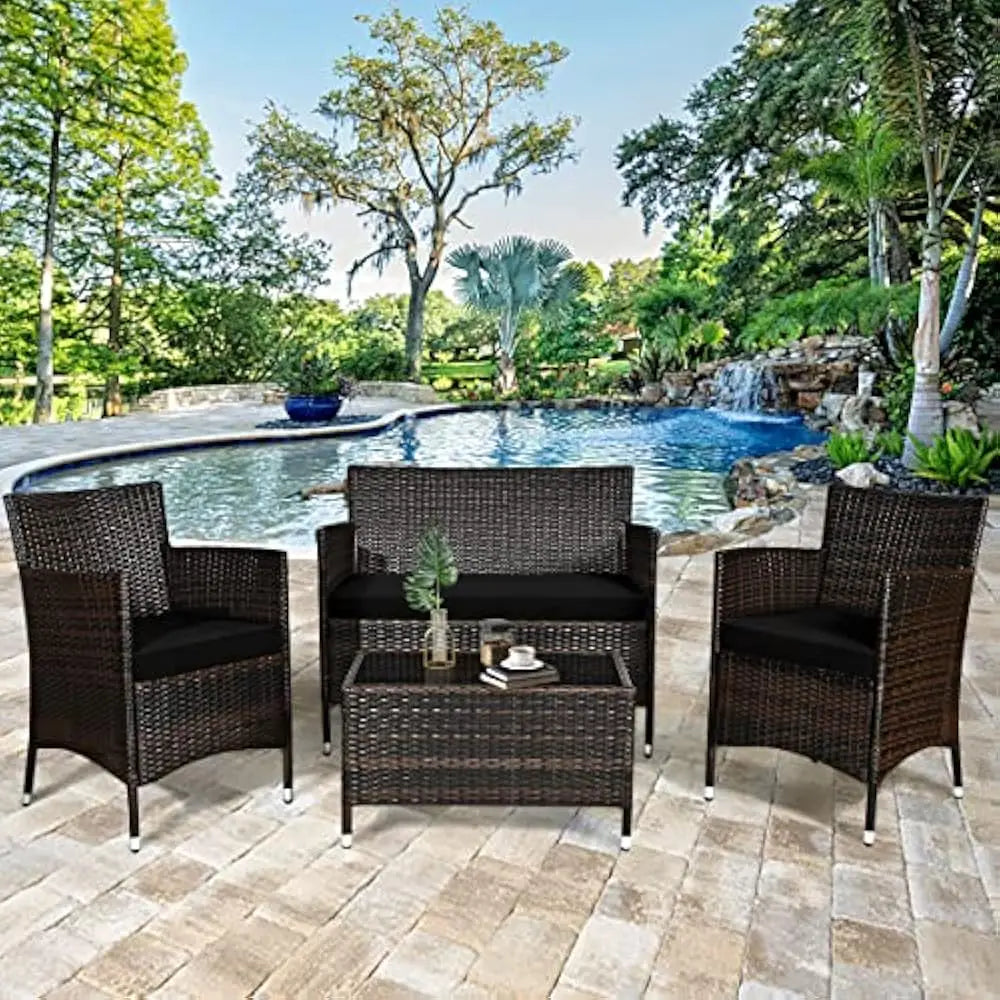 DUTRIEUX 4-Piece Rattan Patio Conversation Set