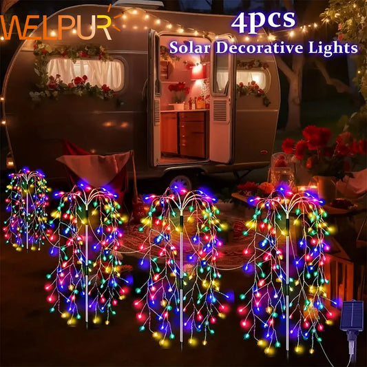 WELPUR Solar Garden Decorative Lights 4Pack Firecracker LED