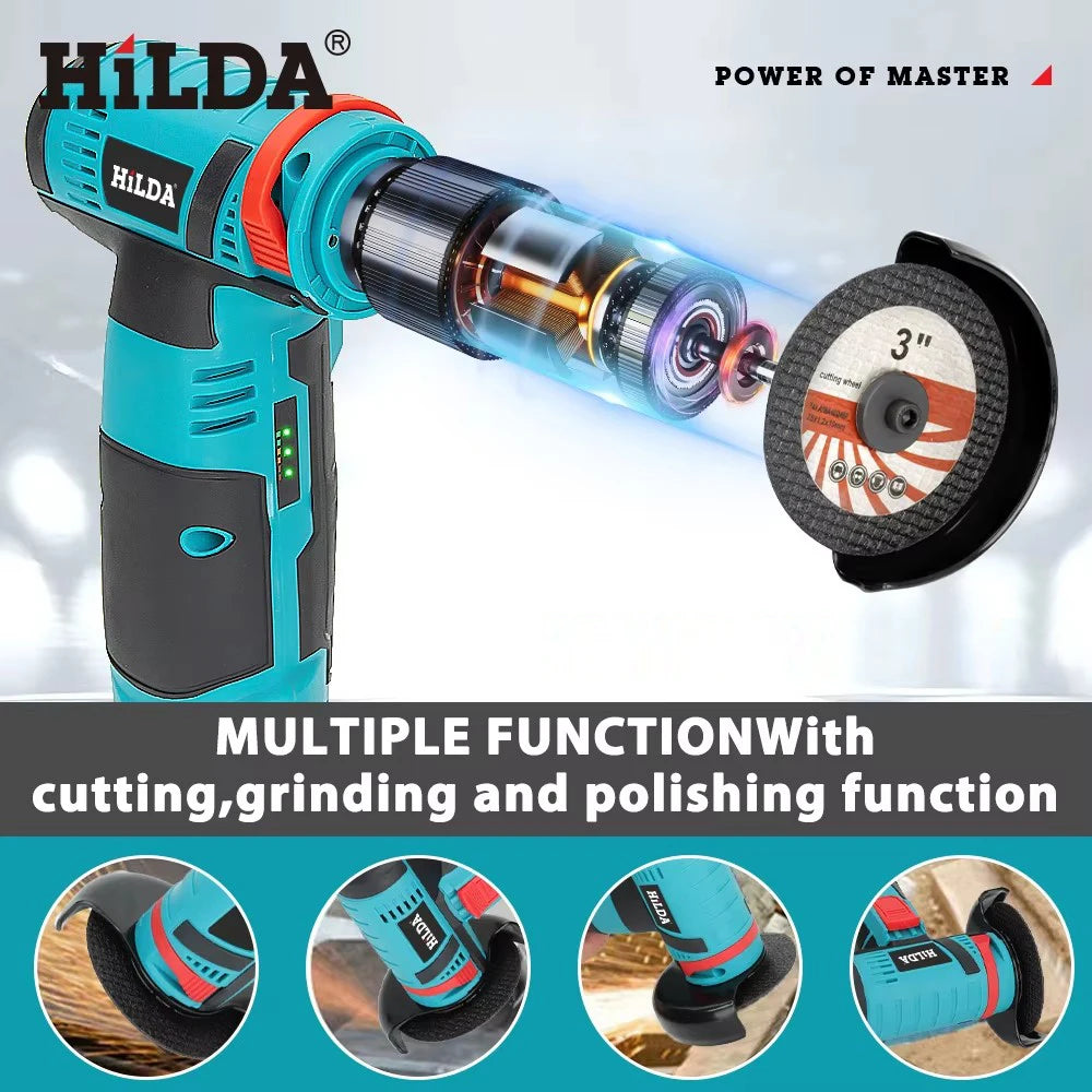 HILDA 12V Mini Cordless Angle Grinder With Battery Pack
