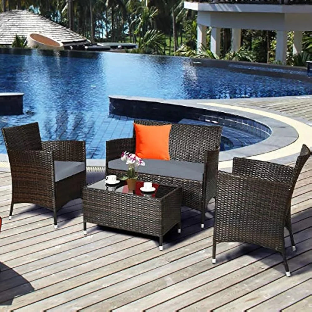 DUTRIEUX 4-Piece Rattan Patio Conversation Set