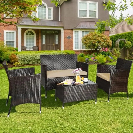 DUTRIEUX 4-Piece Rattan Patio Conversation Set