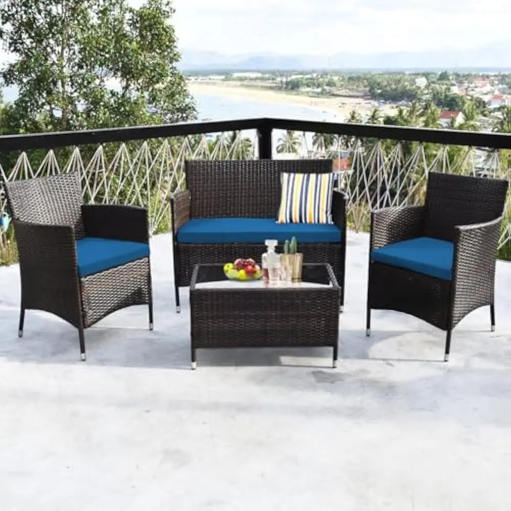 DUTRIEUX 4-Piece Rattan Patio Conversation Set