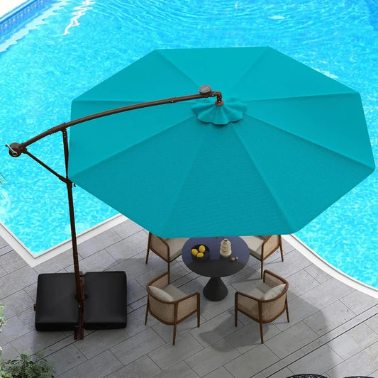 Huanzhuang Offset Patio Umbrella With Base And LED Lights