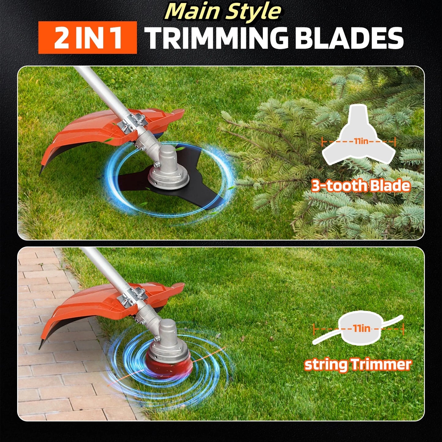 2200W Weed Eater Cordless Petrol 52CC 8500RPM,Strong Power String Trimmer Brush Cutter Weed Wacker,2 In 1 Lawn Mower Machine