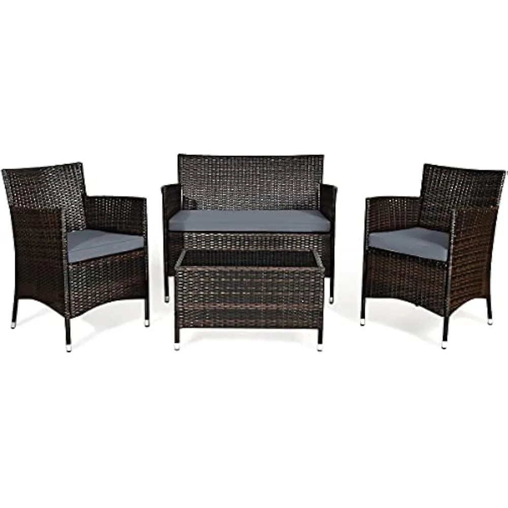 DUTRIEUX 4-Piece Rattan Patio Conversation Set