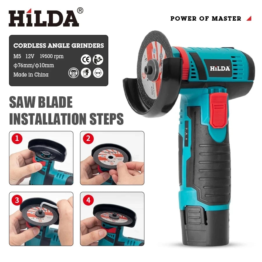 HILDA 12V Mini Cordless Angle Grinder With Battery Pack
