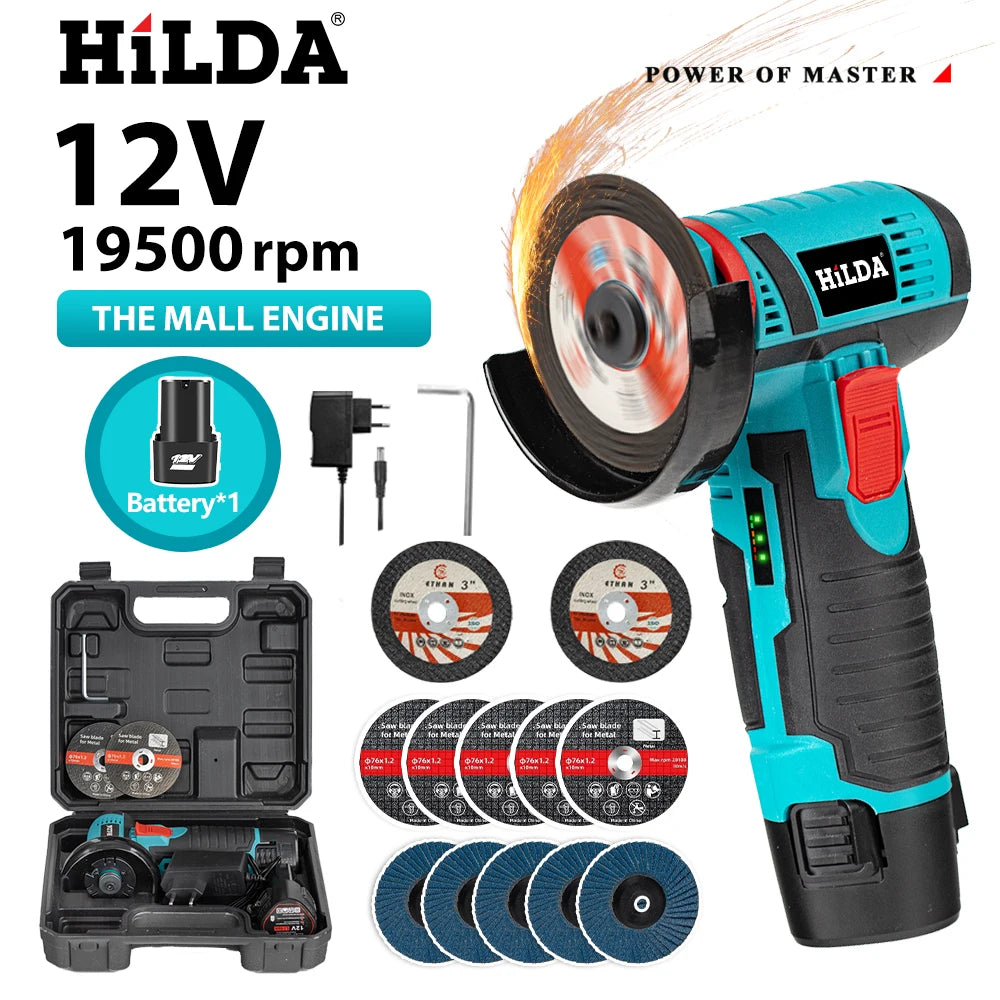 HILDA 12V Mini Cordless Angle Grinder With Battery Pack