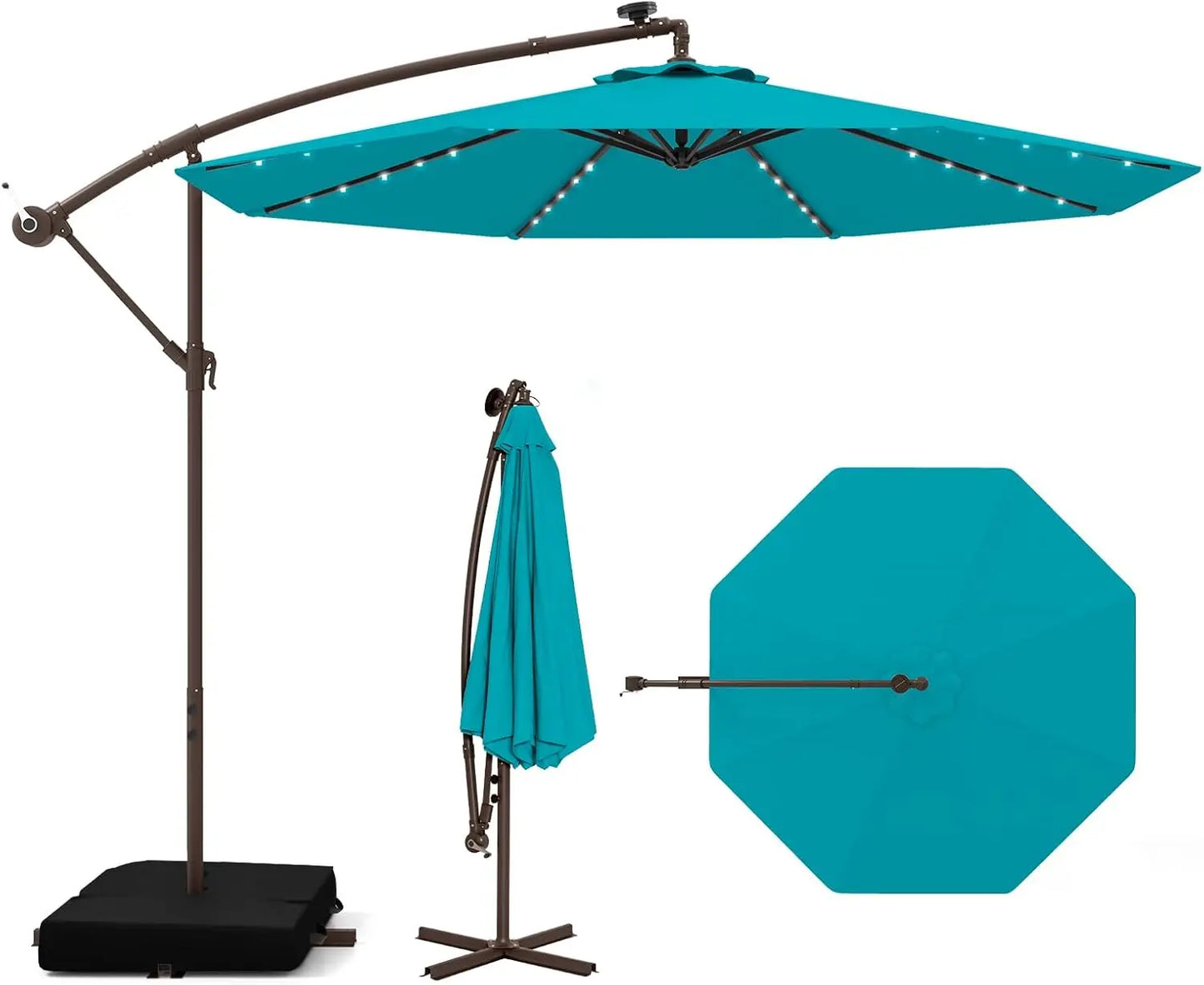 Huanzhuang Offset Patio Umbrella With Base And LED Lights