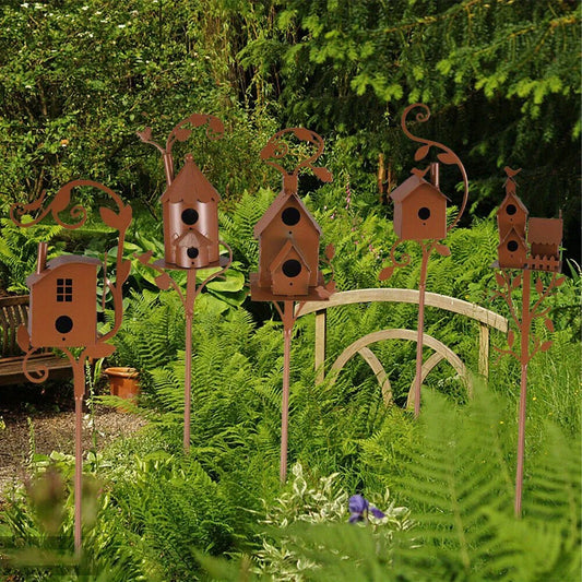 Hign Concerned Metal Birdhouse Stake Outdoor Decor