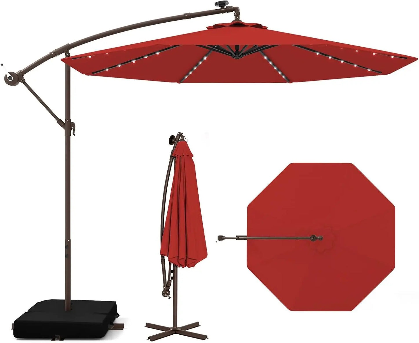 Huanzhuang Offset Patio Umbrella With Base And LED Lights