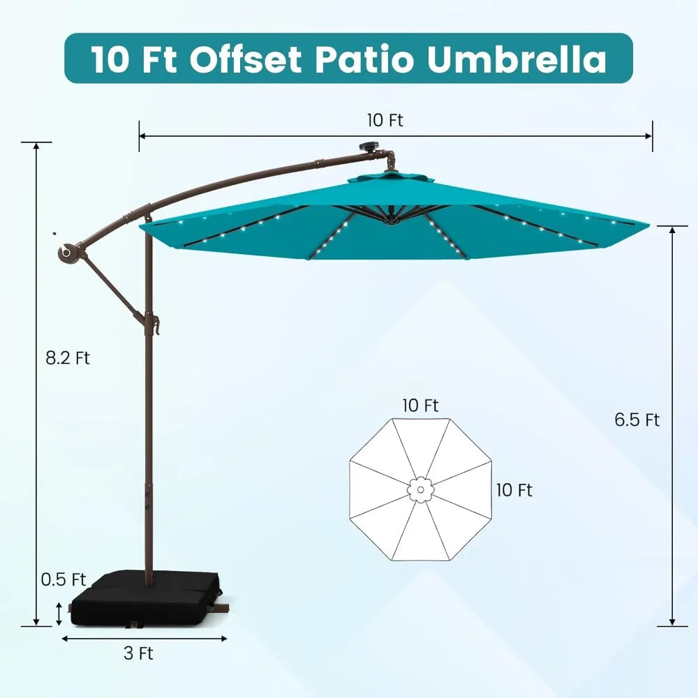Huanzhuang Offset Patio Umbrella With Base And LED Lights