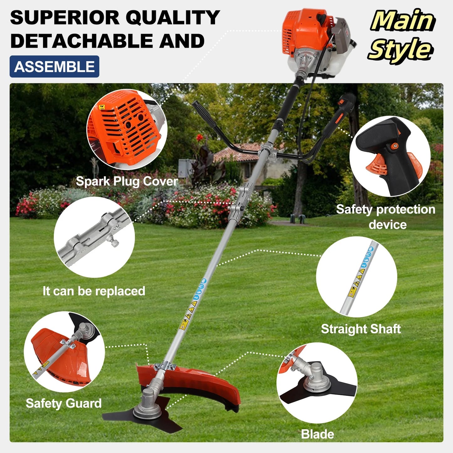 2200W Weed Eater Cordless Petrol 52CC 8500RPM,Strong Power String Trimmer Brush Cutter Weed Wacker,2 In 1 Lawn Mower Machine