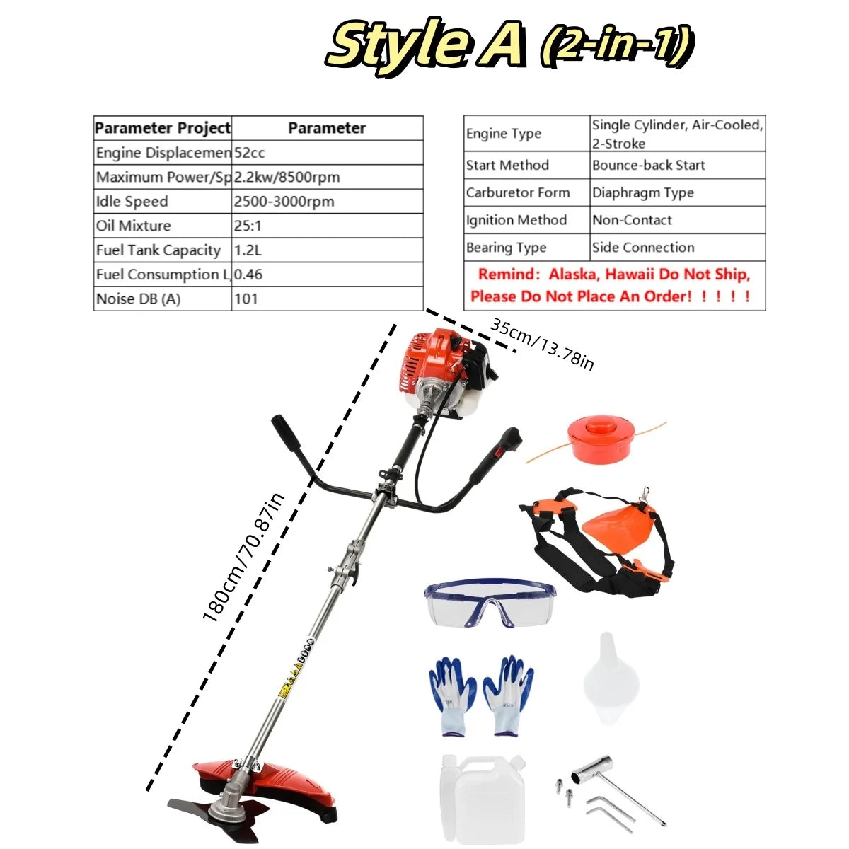 2200W Weed Eater Cordless Petrol 52CC 8500RPM,Strong Power String Trimmer Brush Cutter Weed Wacker,2 In 1 Lawn Mower Machine