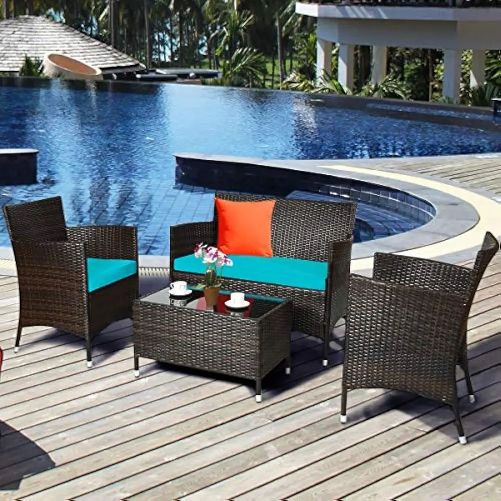 DUTRIEUX 4-Piece Rattan Patio Conversation Set