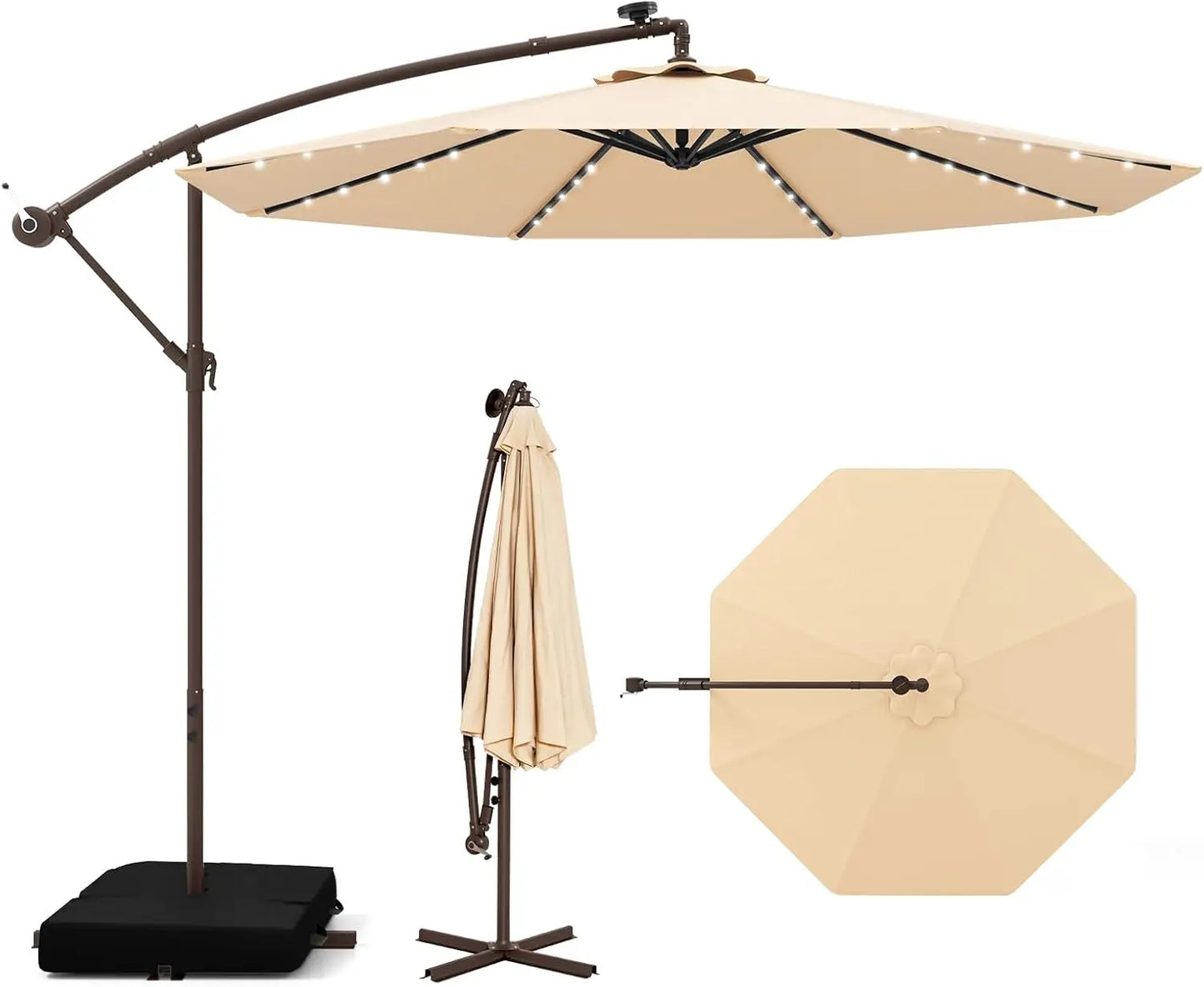 Huanzhuang Offset Patio Umbrella With Base And LED Lights