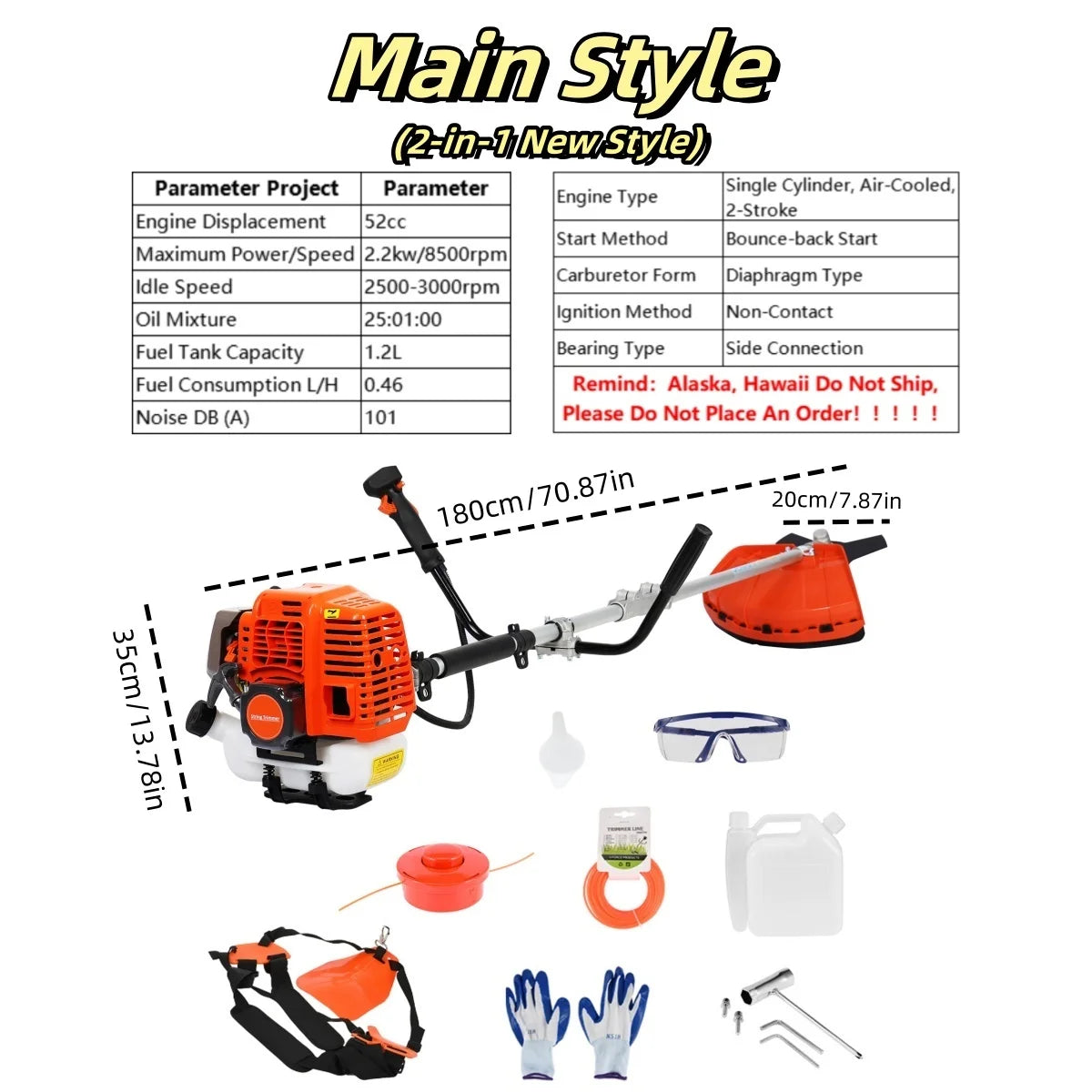 2200W Weed Eater Cordless Petrol 52CC 8500RPM,Strong Power String Trimmer Brush Cutter Weed Wacker,2 In 1 Lawn Mower Machine