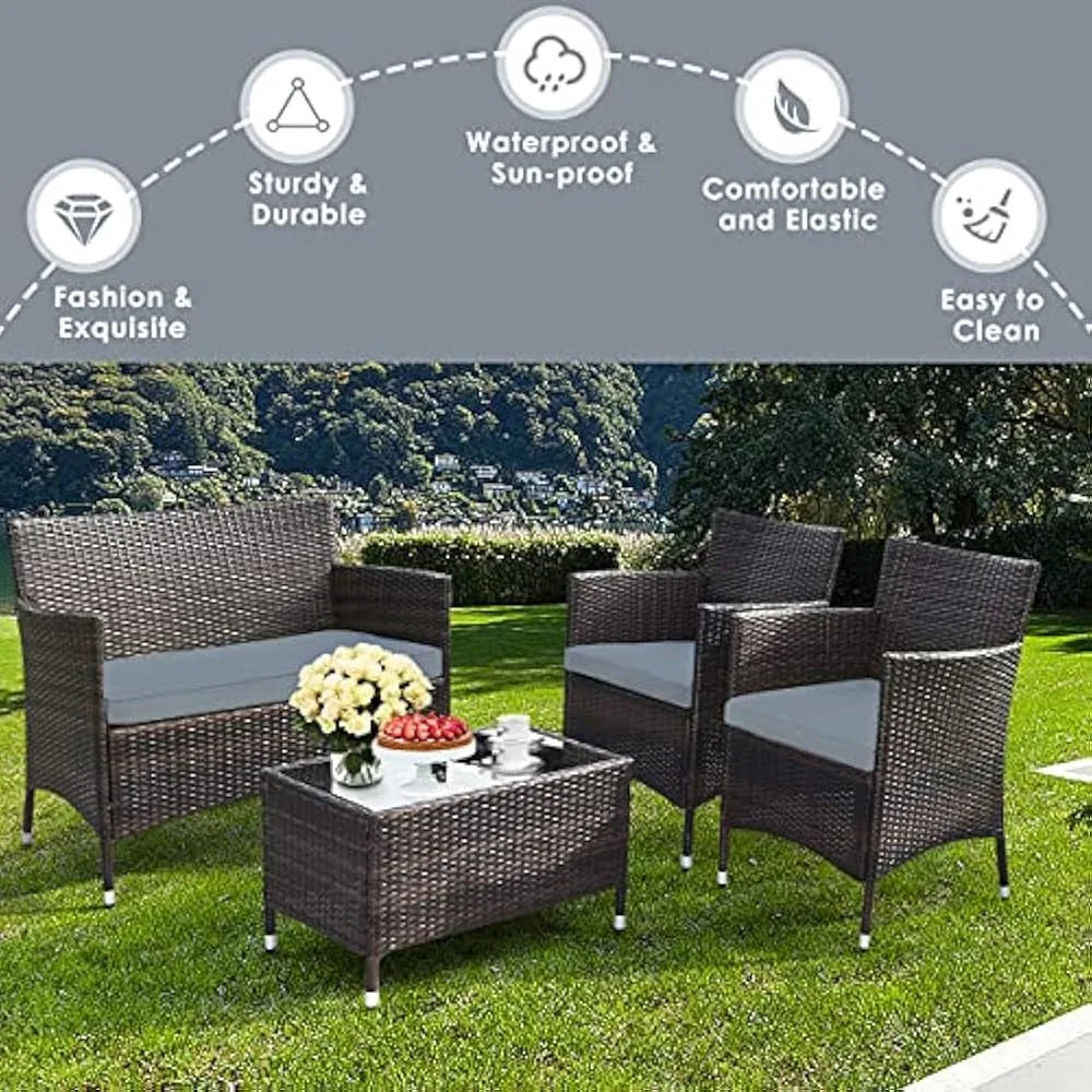 DUTRIEUX 4-Piece Rattan Patio Conversation Set