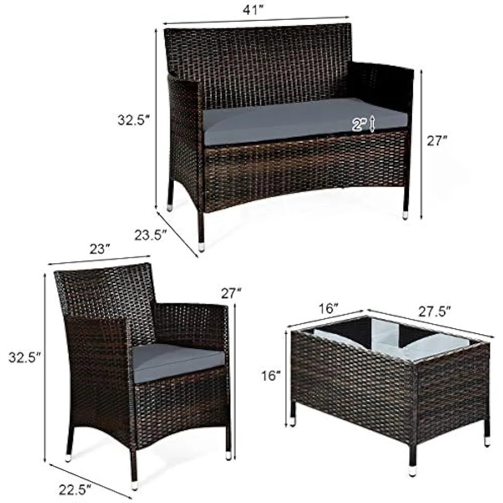 DUTRIEUX 4-Piece Rattan Patio Conversation Set