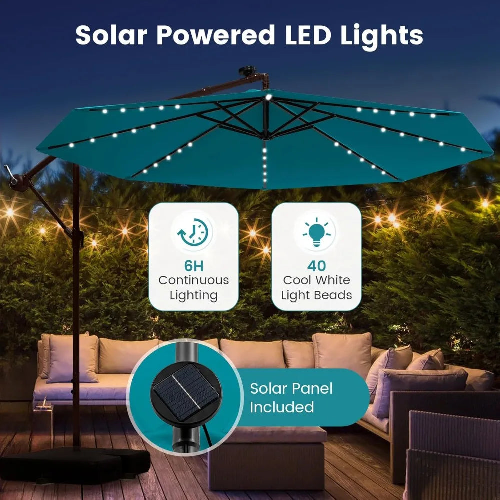 Huanzhuang Offset Patio Umbrella With Base And LED Lights