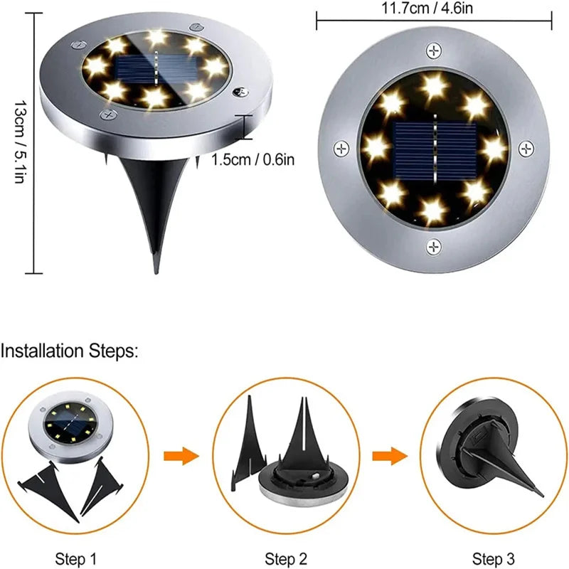 WHATOOK IP68 LED Outdoor Solar Ground Light for Garden