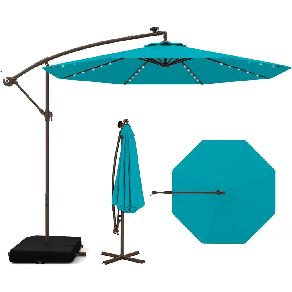 Huanzhuang Offset Patio Umbrella With Base And LED Lights