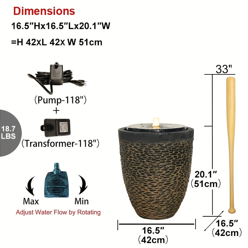 XK Outdoor Pebble Fountain With LED Lights And Water Pump