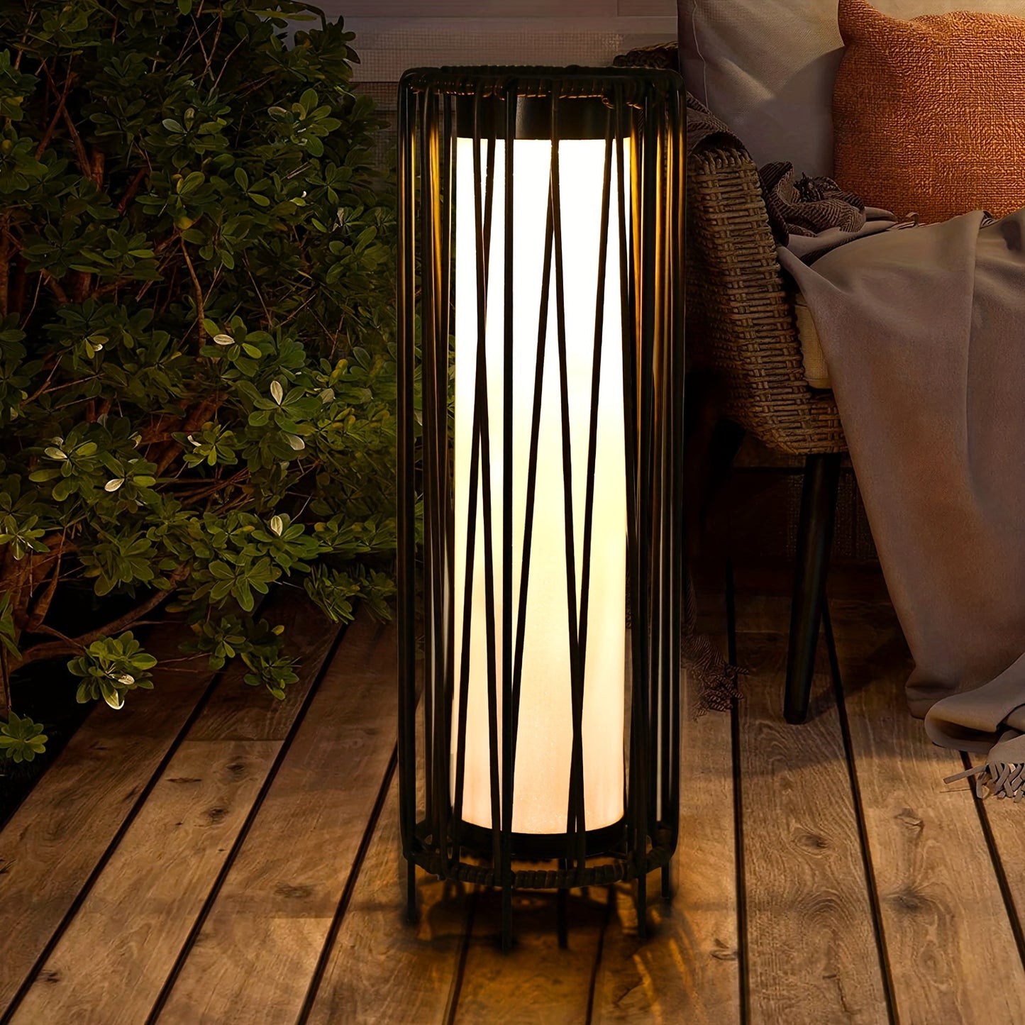 Solar Floor Lamp Outdoor Rattan Patio Garden Yard Decor