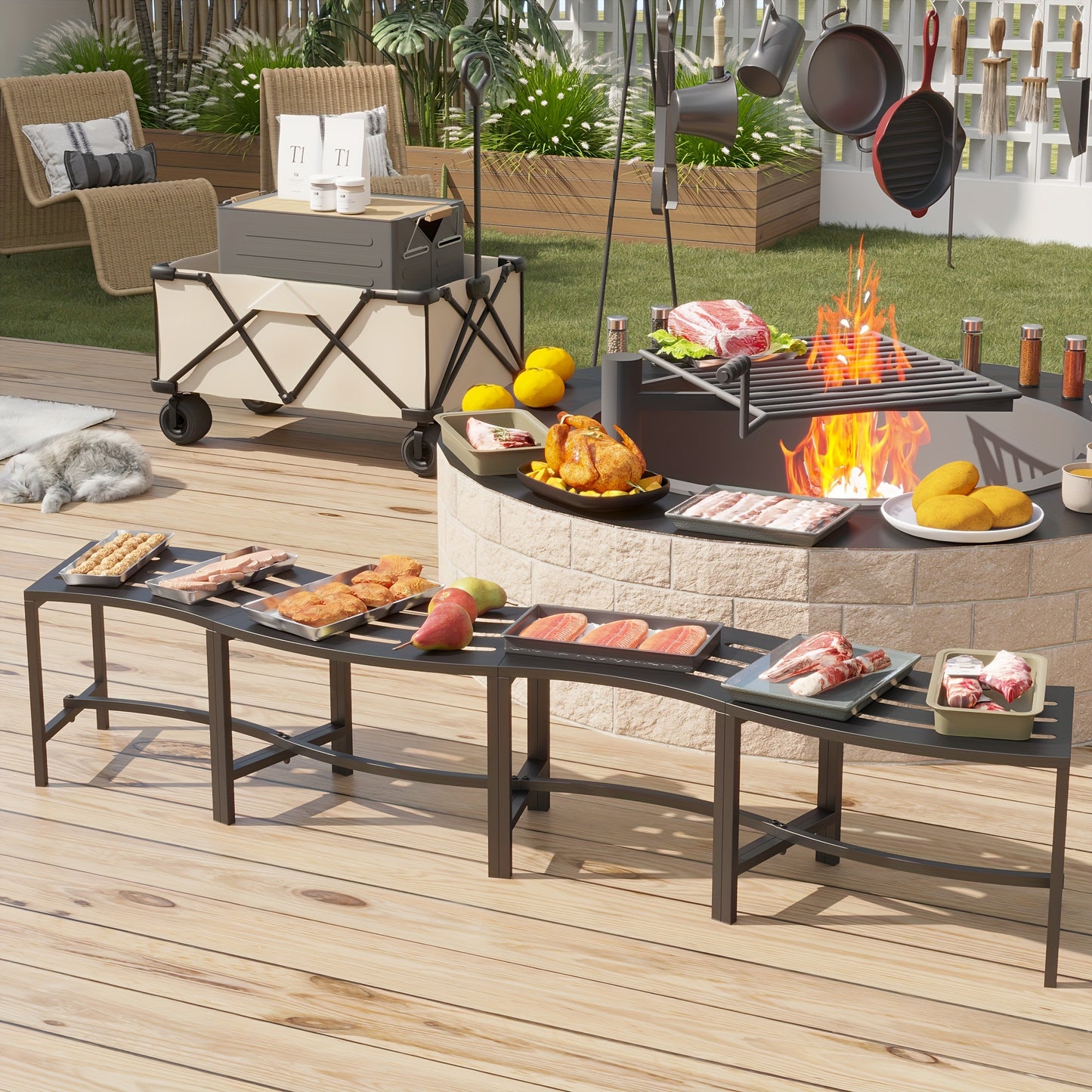 FUFU GAGA Curved Metal Benches For Outdoor Fire Pit Seating