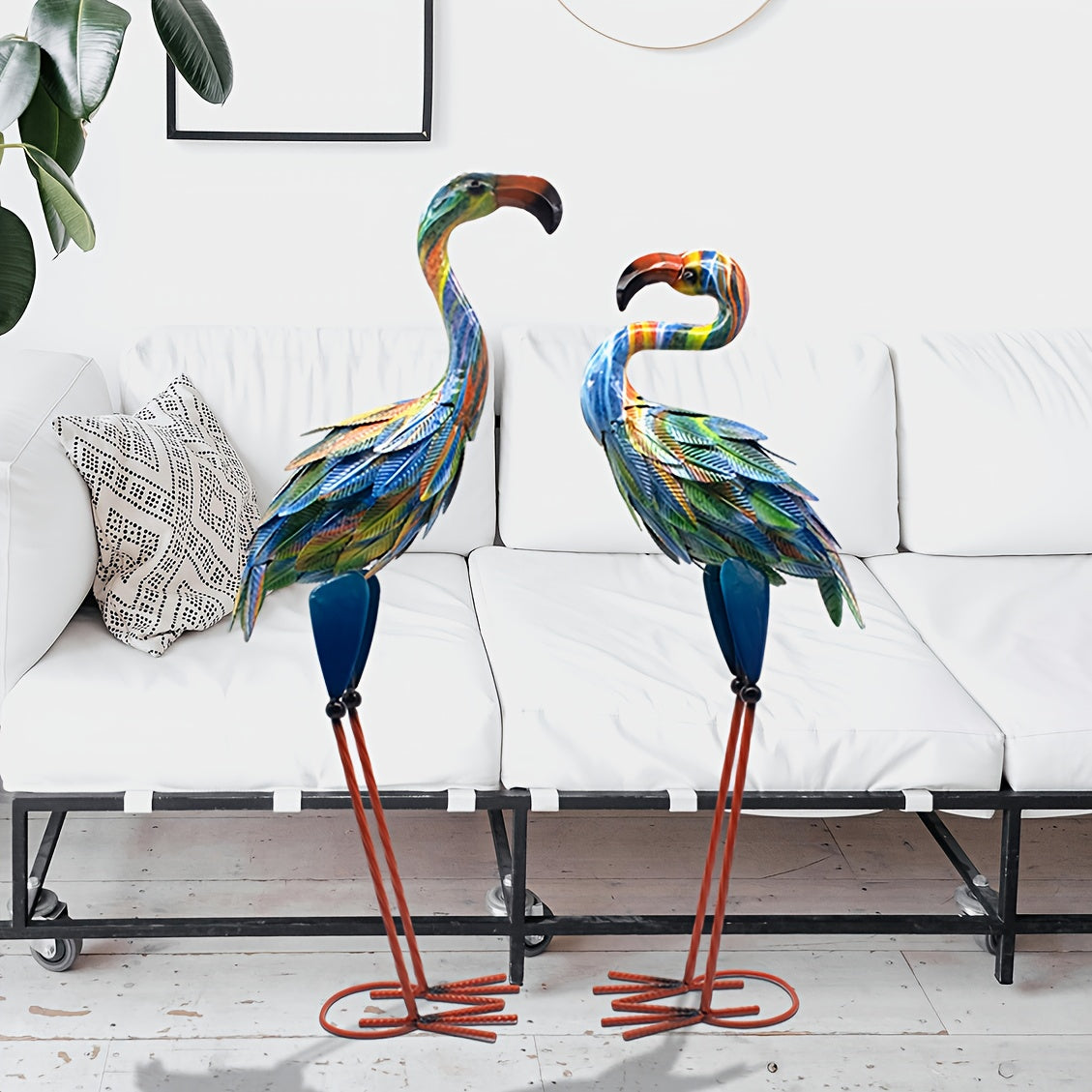 Metal Flamingo Garden Statues Outdoor Decor Set Of 2