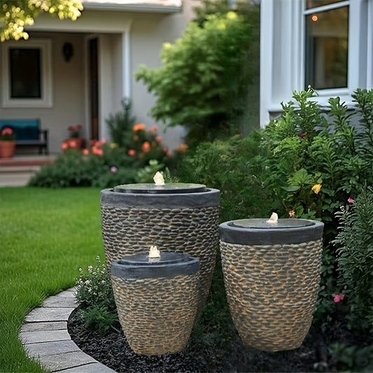 XK Outdoor Pebble Fountain With LED Lights And Water Pump
