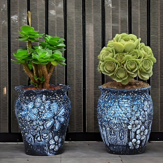 Urban Old Pile Ceramic Flower Pot Set 2Pcs Drainage