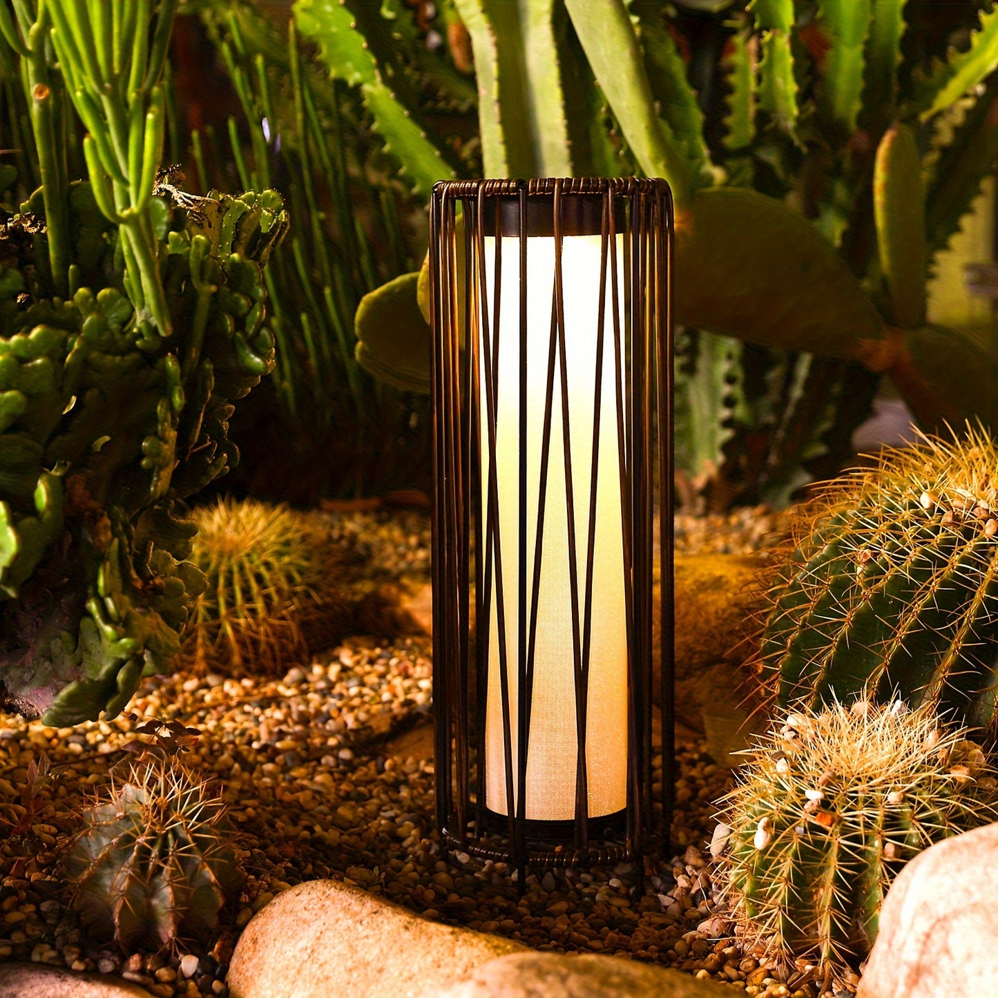 Solar Floor Lamp Outdoor Rattan Patio Garden Yard Decor