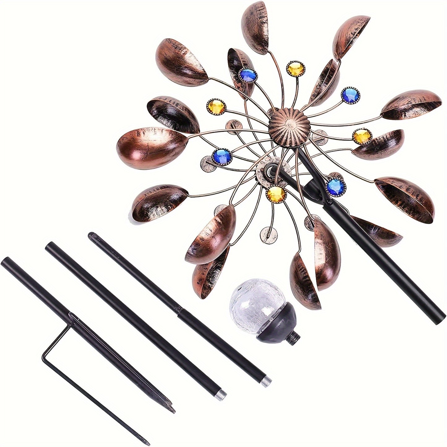Solar Powered Metal Wind Spinner LED Glass Ball Garden Decor
