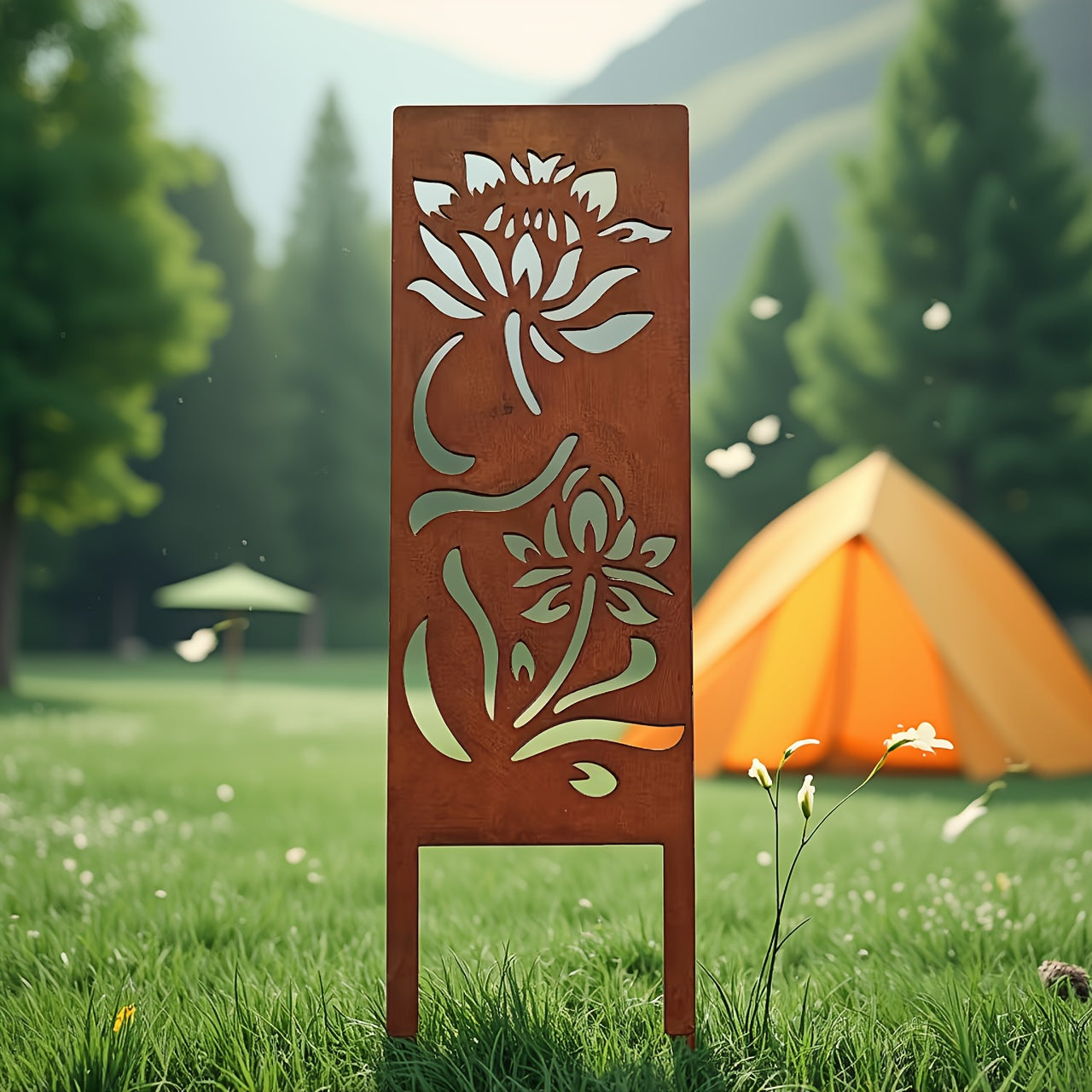 OHRMBYA Rustic Metal Lotus Flower Privacy Screen Decor