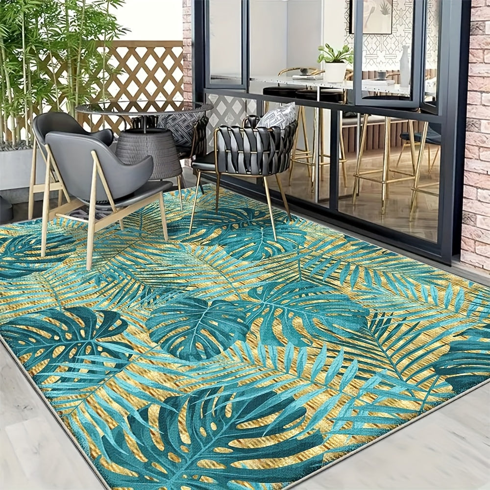 七星鹿 Ultra Soft Velvet Area Mat Geometric Leaf Pattern