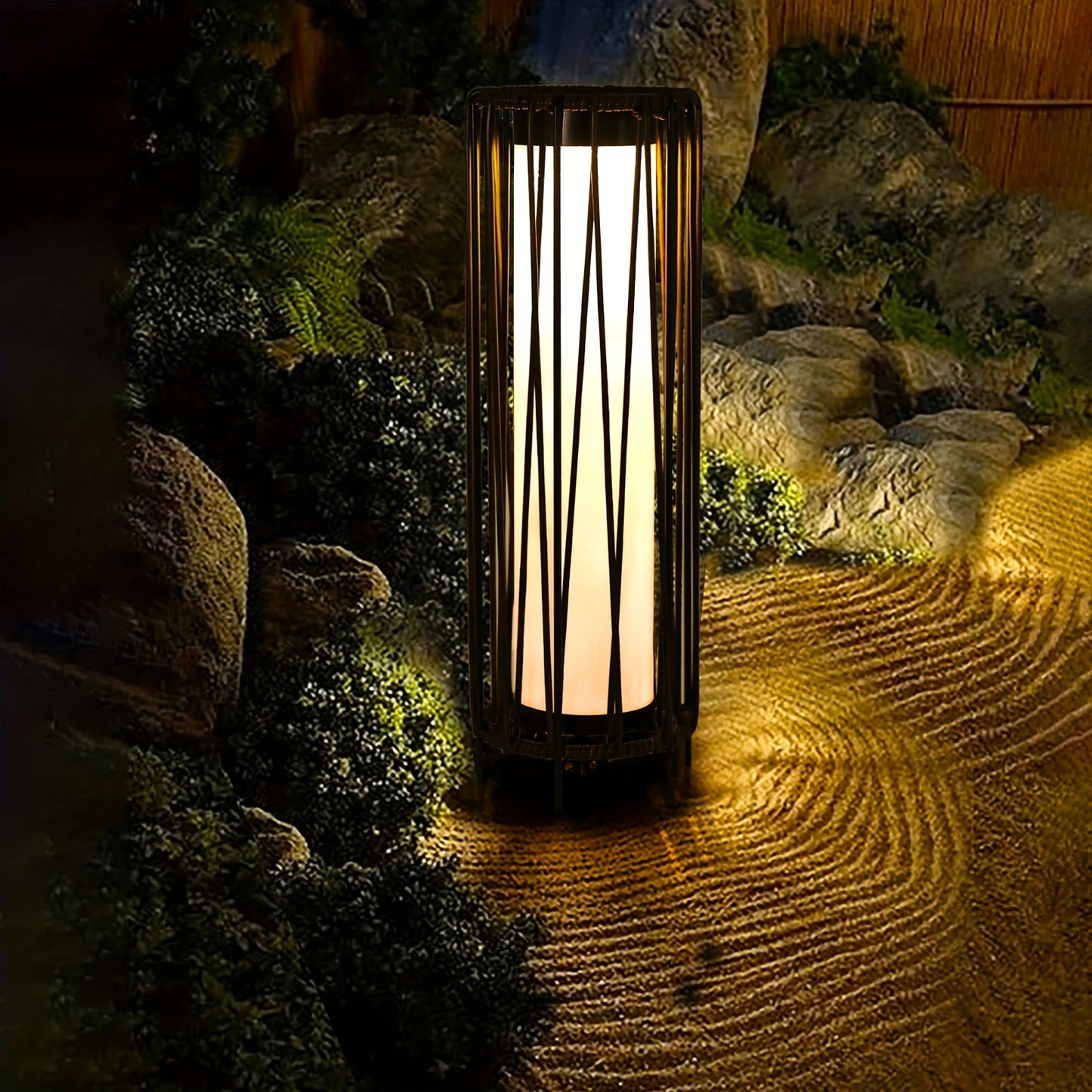 Solar Floor Lamp Outdoor Rattan Patio Garden Yard Decor