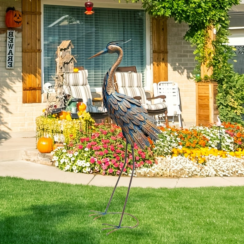 Metal Heron Outdoor Sculpture For Garden Yard Decor