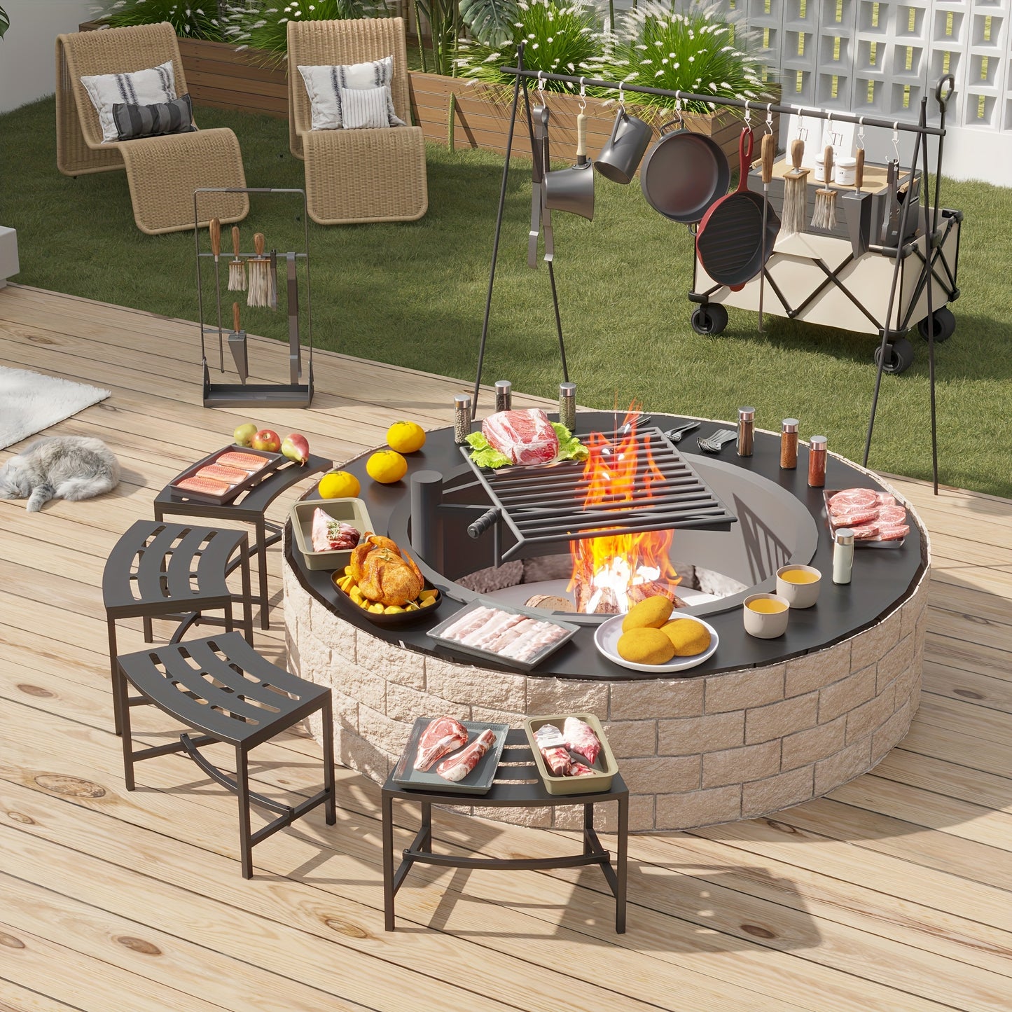 FUFU GAGA Curved Metal Benches For Outdoor Fire Pit Seating