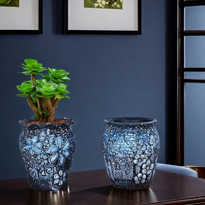 Urban Old Pile Ceramic Flower Pot Set 2Pcs Drainage