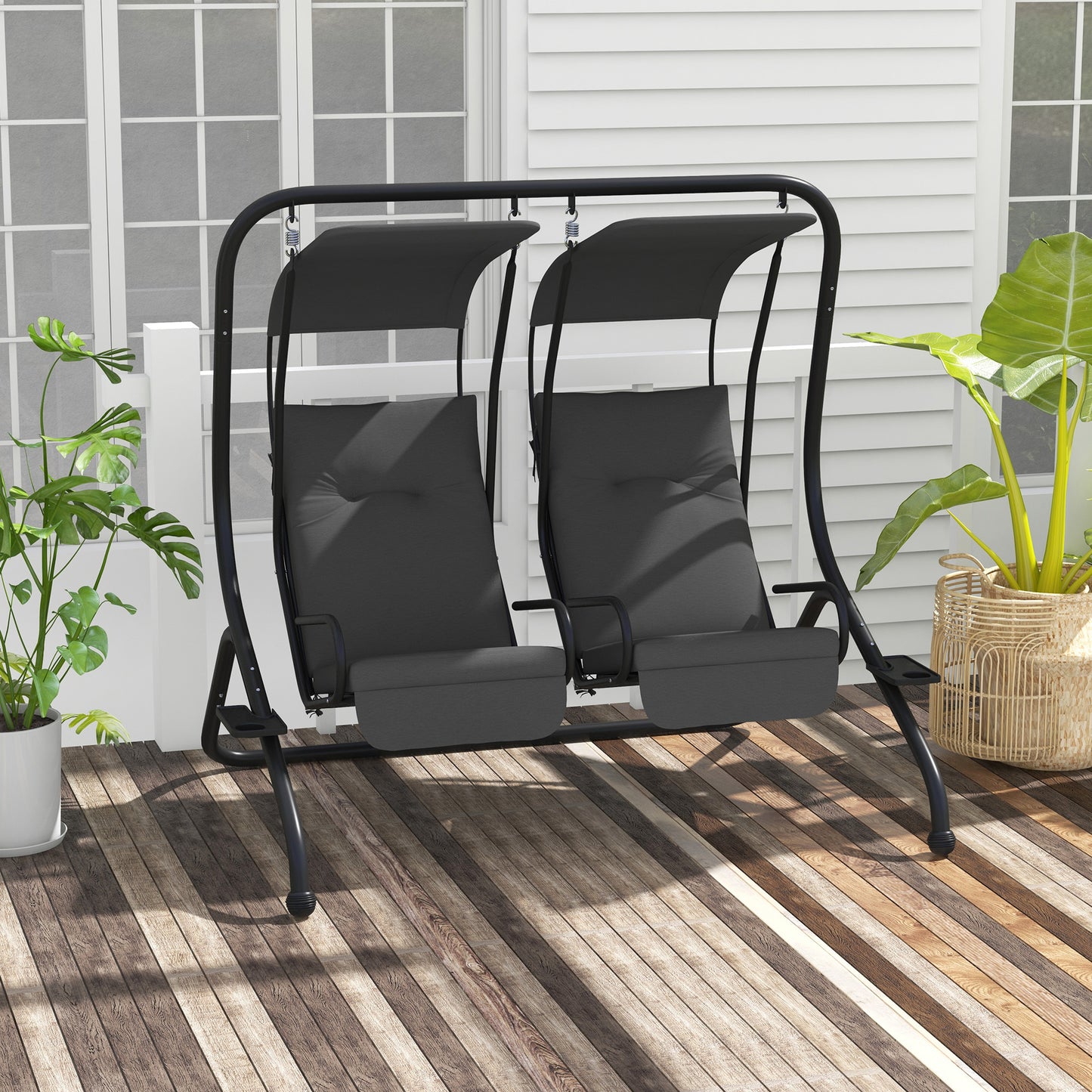 Outsunny Patio Swing Chair With 2 Seats Removable Canopy