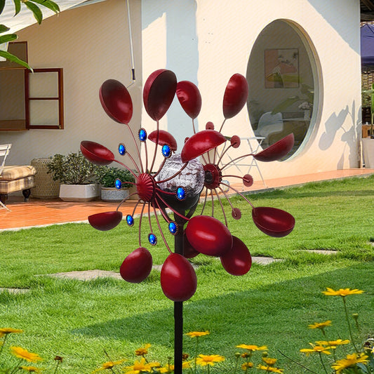 Solar Powered Metal Wind Spinner LED Glass Ball Garden Decor