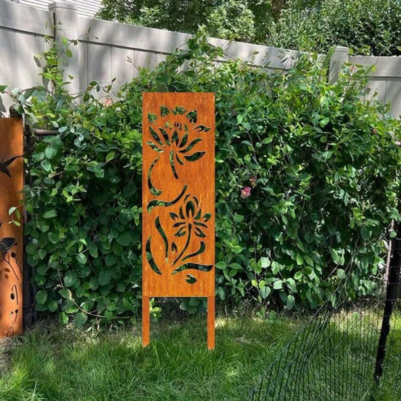 OHRMBYA Rustic Metal Lotus Flower Privacy Screen Decor