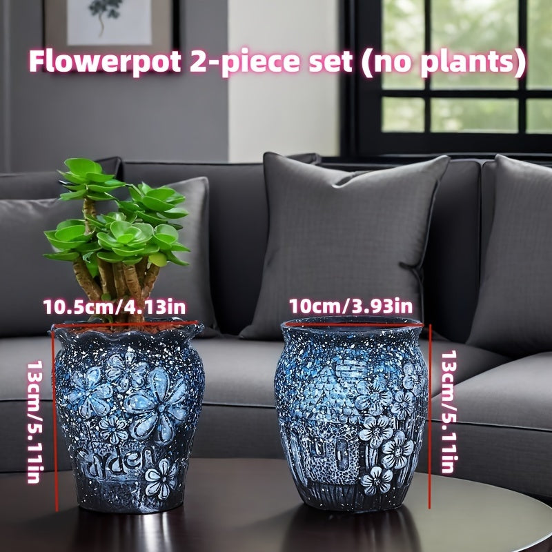Urban Old Pile Ceramic Flower Pot Set 2Pcs Drainage