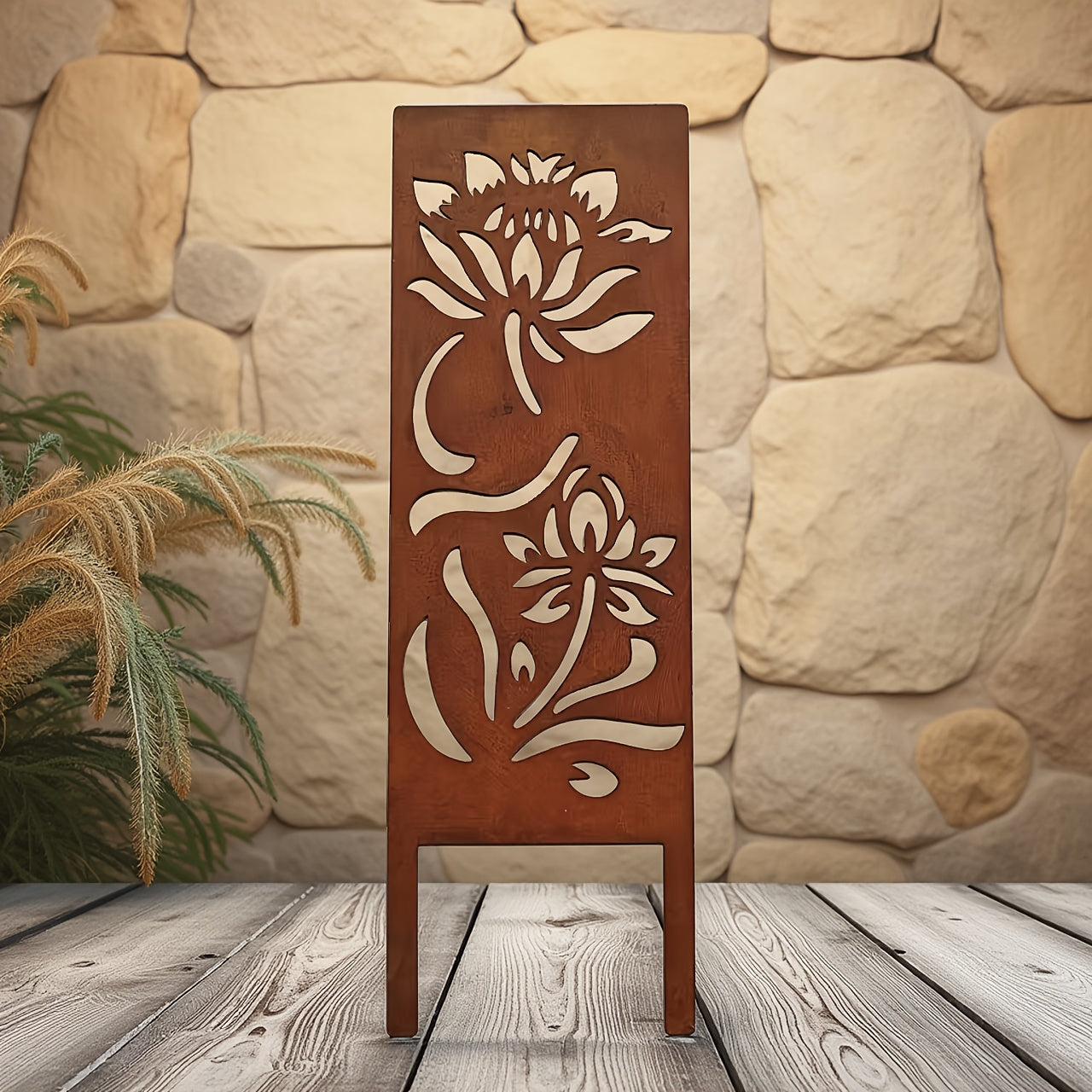 OHRMBYA Rustic Metal Lotus Flower Privacy Screen Decor