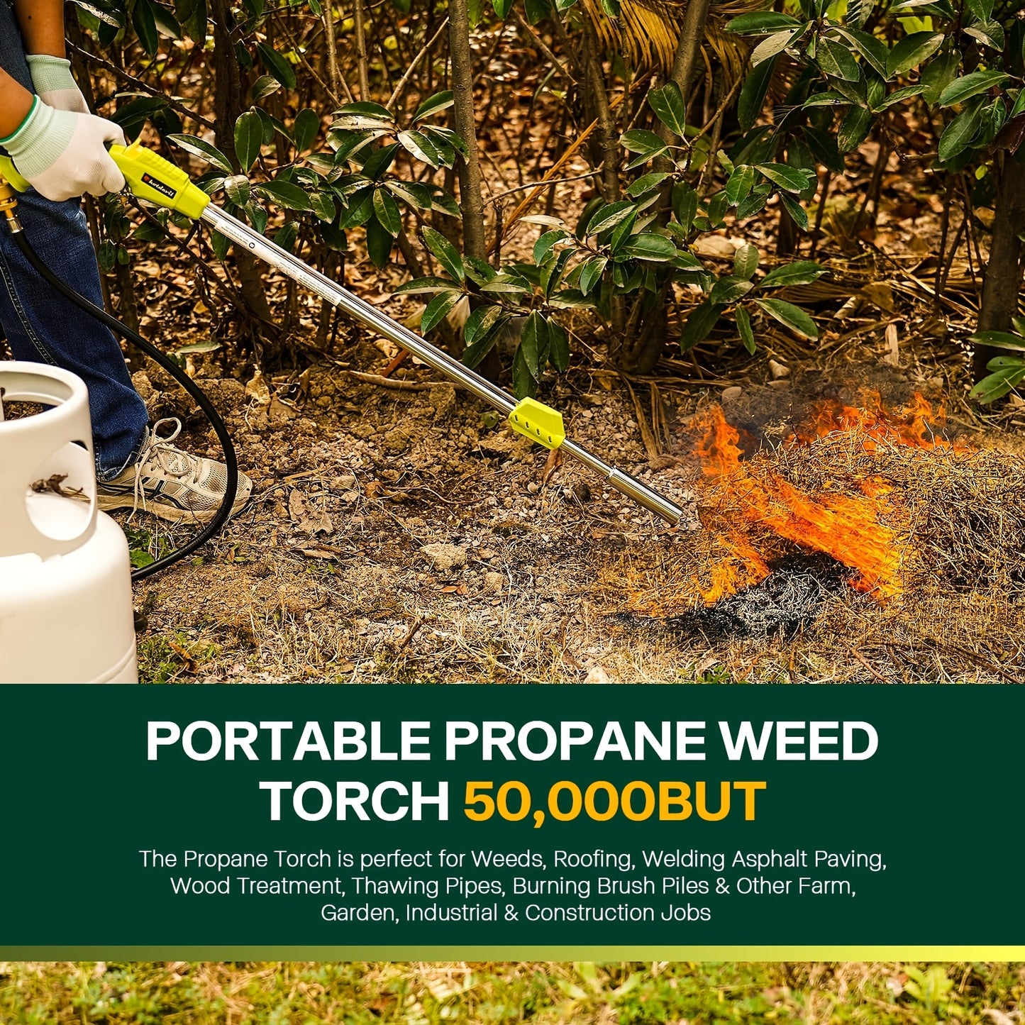 50K BTU Propane Torch Weed Burner with 10ft Hose & Self-Ignition - Portable Flamethrower for Weeds, Snow Melting, Roof & Road Repair - Durable Metal Construction, Weed Control, Snow Removal, Ergonomic Design, Reliable Perform