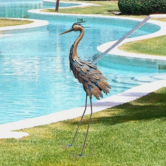 Metal Heron Outdoor Sculpture For Garden Yard Decor