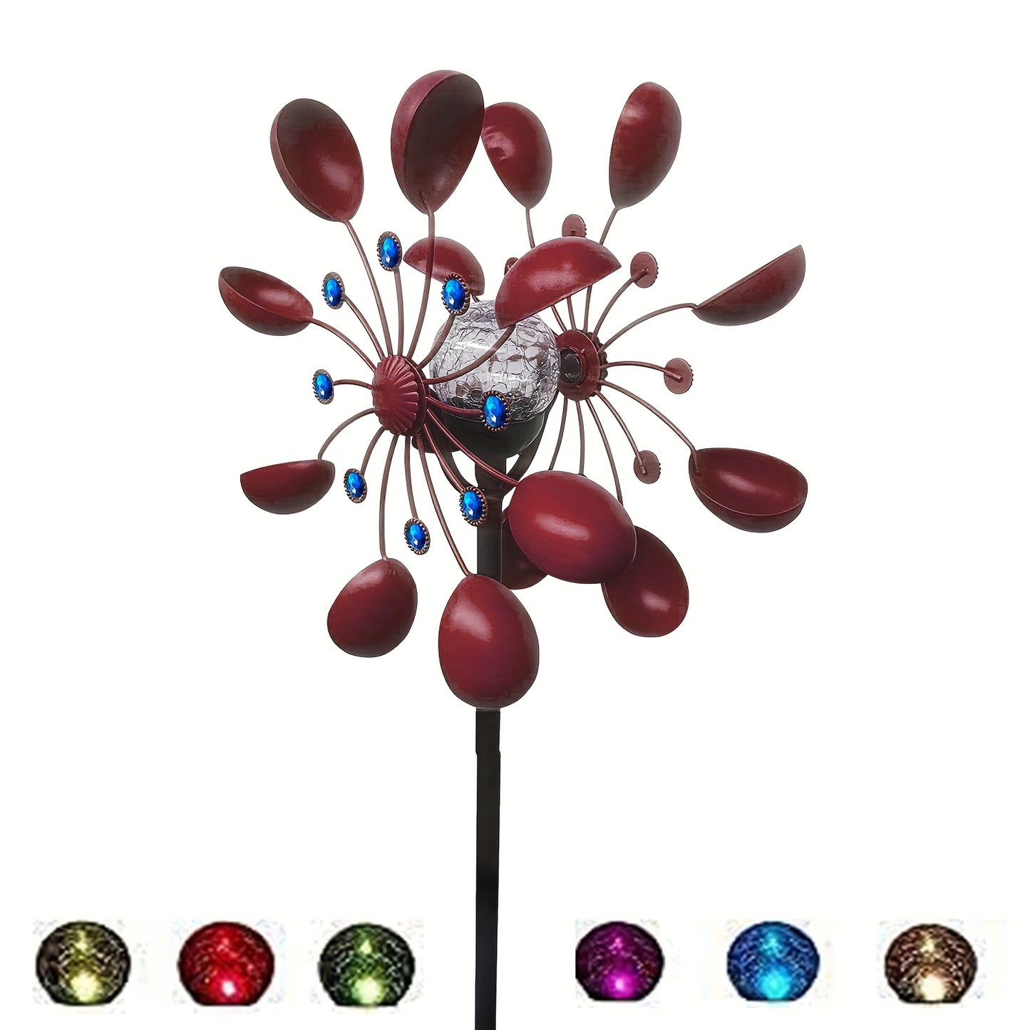 Solar Powered Metal Wind Spinner LED Glass Ball Garden Decor