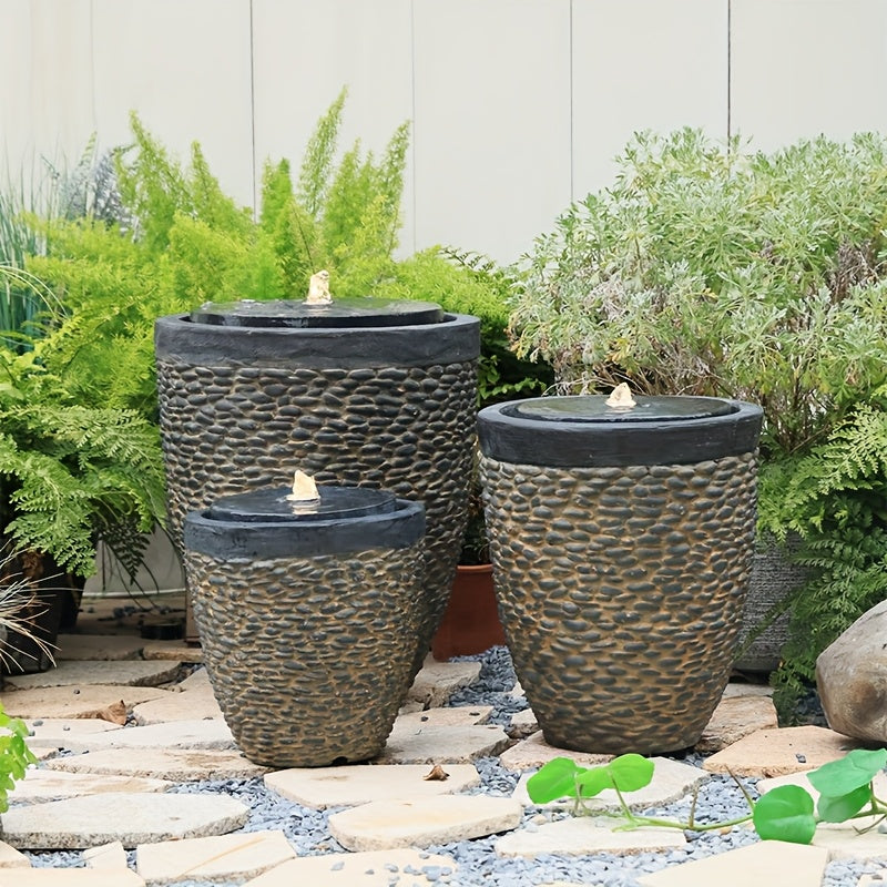XK Outdoor Pebble Fountain With LED Lights And Water Pump
