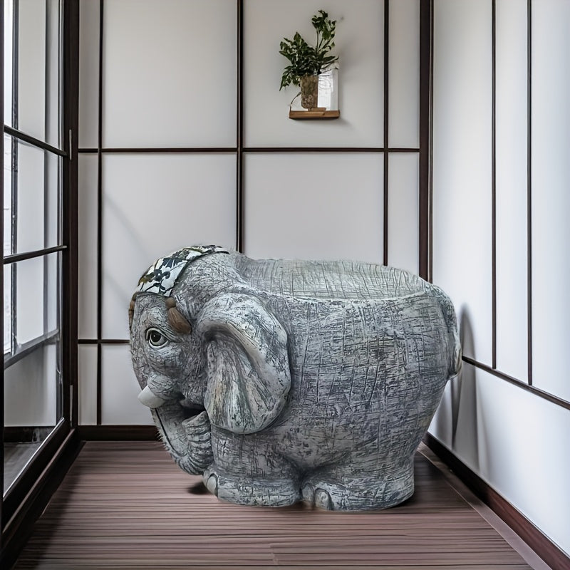 Elephant Resin Garden Stool Decor Sculpture For Outdoor Use