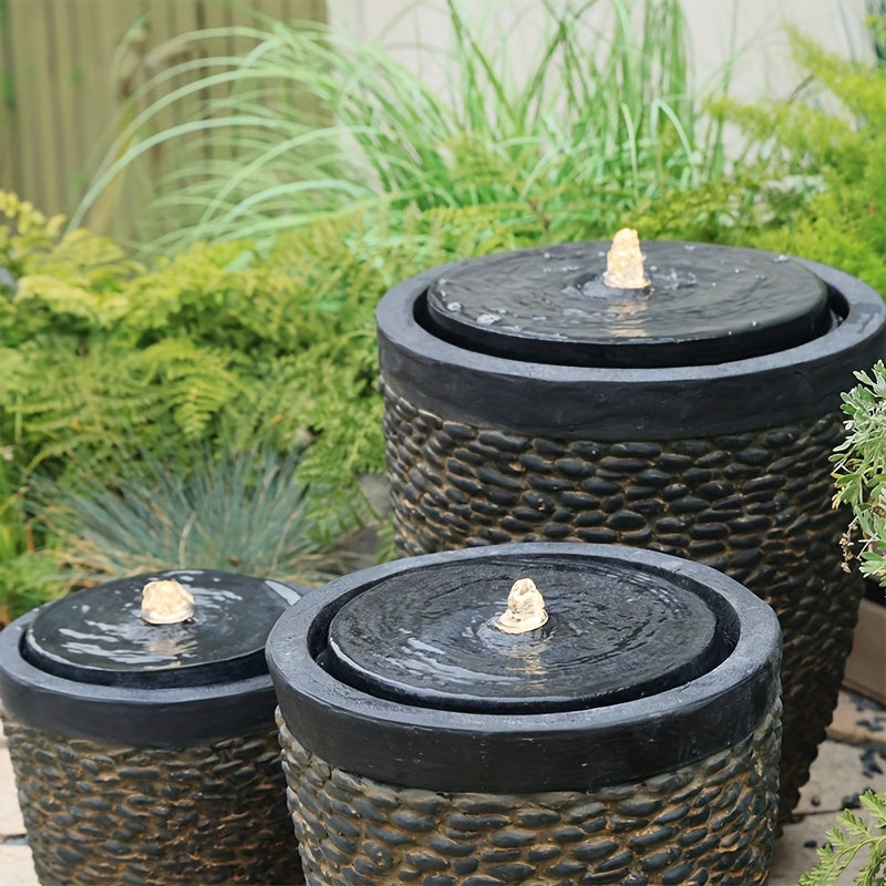 XK Outdoor Pebble Fountain With LED Lights And Water Pump